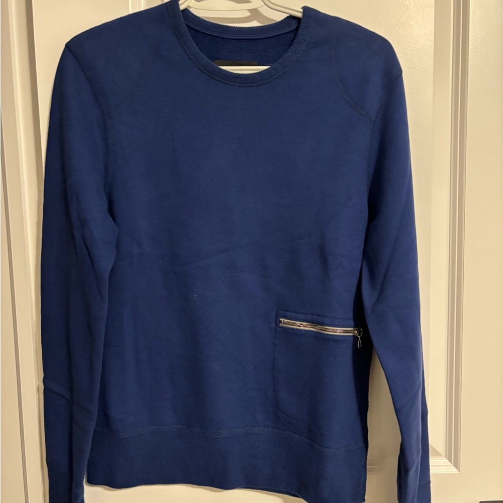 wings + horns Blue Crewneck Sweatshirt with Zipper Pocket